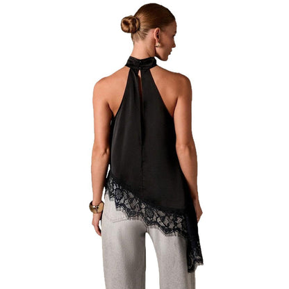 Damen Haltertop Spitzenbesatz Elegant