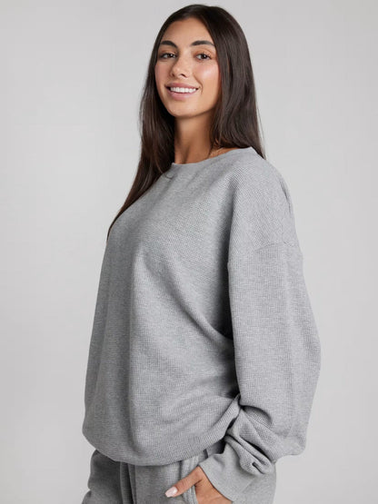 Damen Sweatshirt Waffelmuster Bequem Norvielle