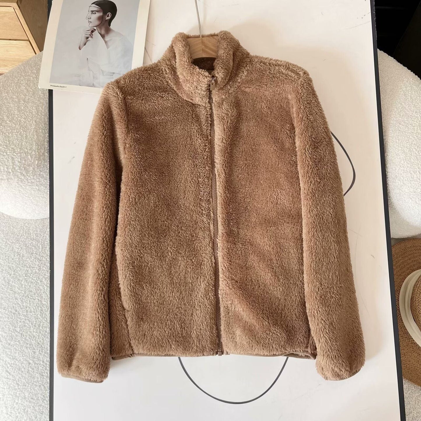 Damen Fleecejacke Flauschig Hochkragen Reißverschluss Norvielle