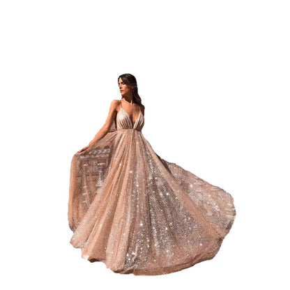 Damen Abendkleid V-Ausschnitt Pailletten Norvielle