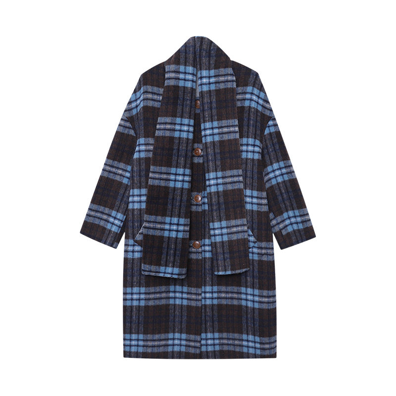 Damen Karierte Wolljacke Durchgehender Knopfverschluss Norvielle