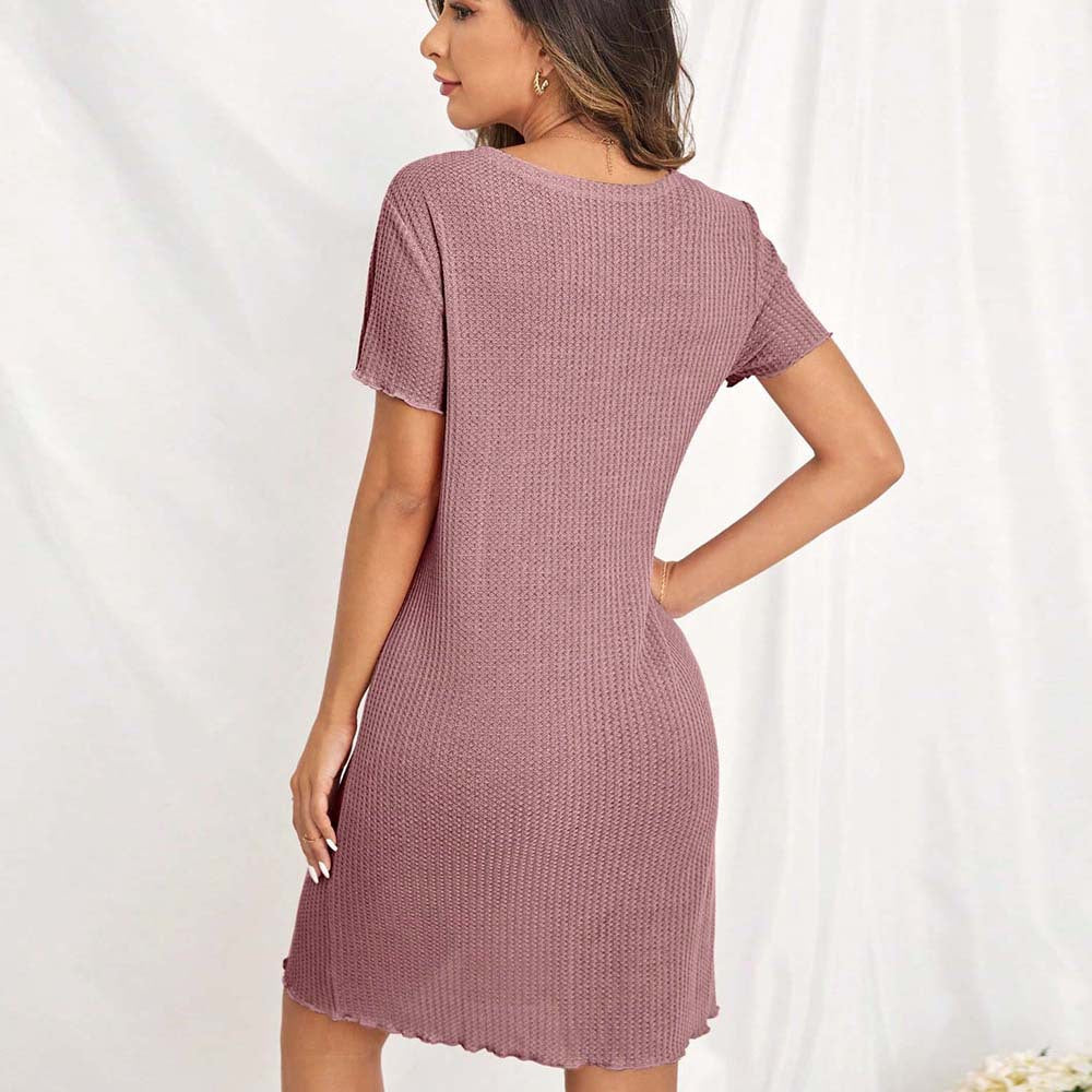 Damen Minikleid Strick Knöpfe Seitentaschen Norvielle