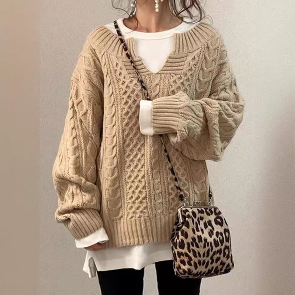 Damen Strickpullover Weiches Material V-Ausschnitt Beige