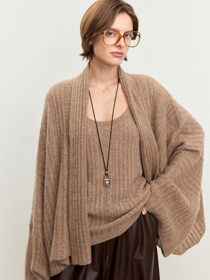 Damen Strickponcho Feine Wolle Luftig Norvielle