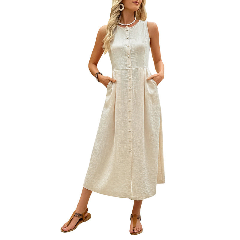 Damen Maxikleid mit Knöpfen und Taschen Norvielle