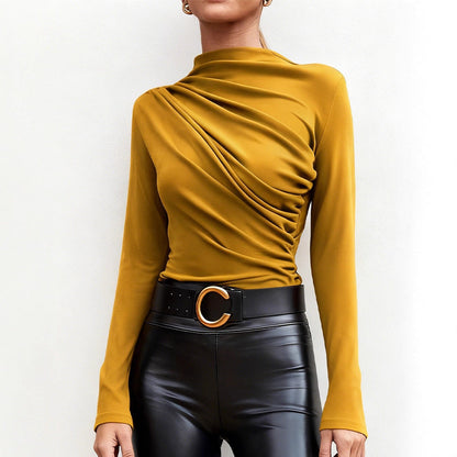 Damen Langarmshirt -Drapierung Stehkragen Norvielle