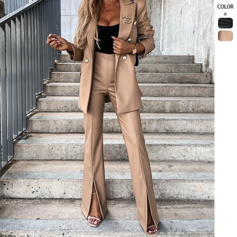 Damen Hosenanzug Set Taillierter Blazer Hochschlitze Norvielle - Norvielle