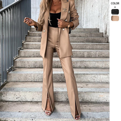 Damen Hosenanzug Set Taillierter Blazer Hochschlitze Norvielle - Norvielle