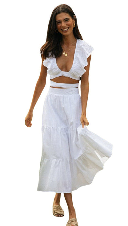Damen Sommerkleid Ausgestellt Rüschenkragen Rückenschnürung Norvielle