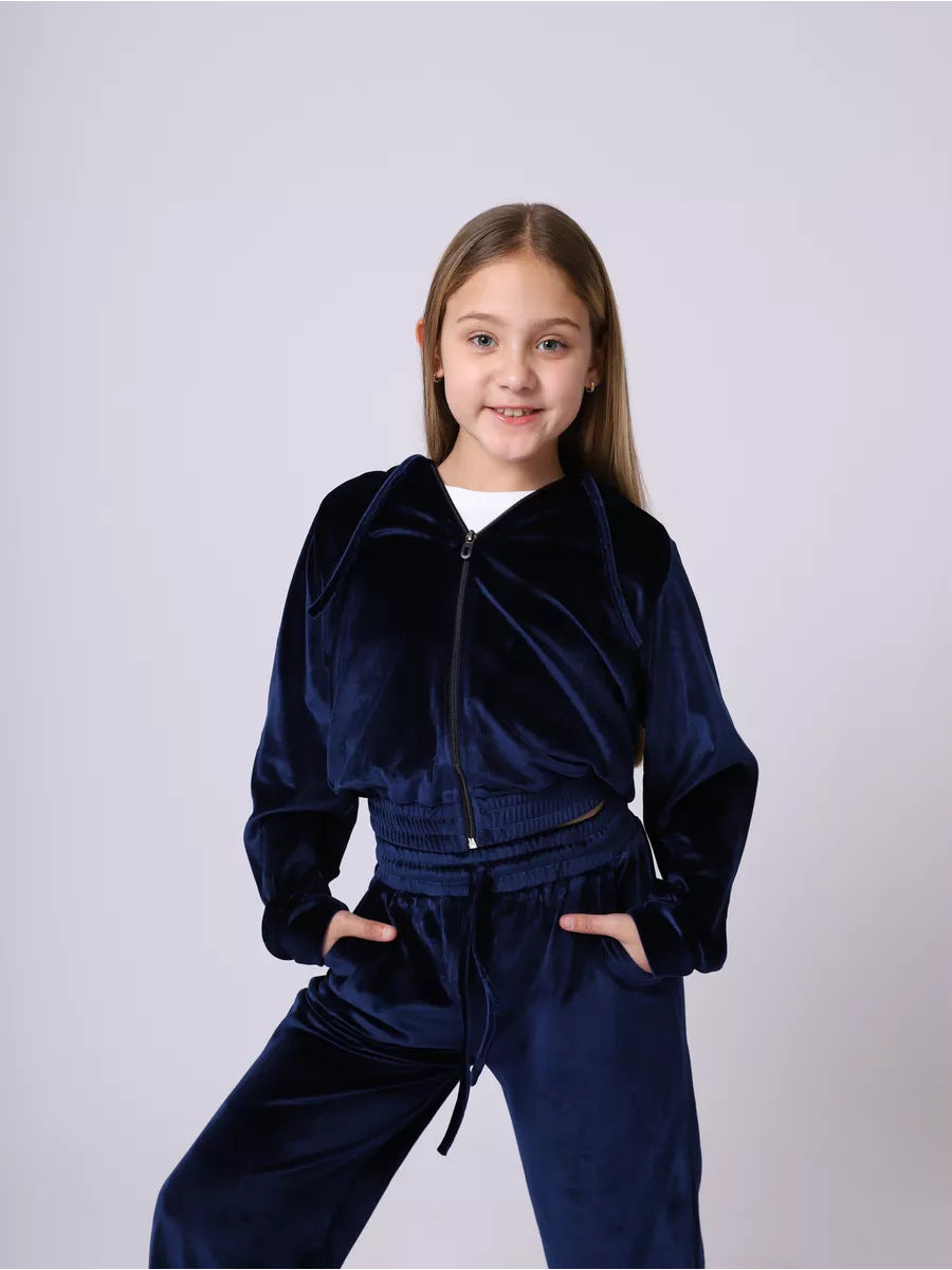 Damen Velours Sweatanzug Kapuze Elastischer Bund Norvielle