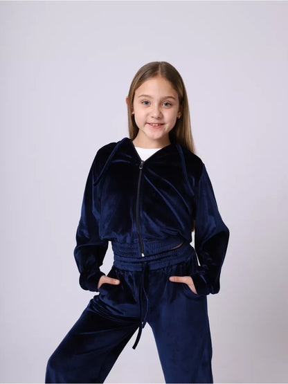 Damen Velours Sweatanzug Kapuze Elastischer Bund Norvielle
