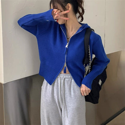 Damen Strickjacke Hochwertiger Stoff Modischer Reißverschluss