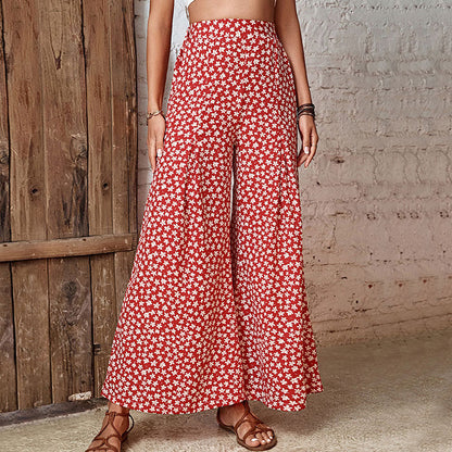 Damen Palazzo-Hose Floralmuster Elastischer Bund Weite Bein