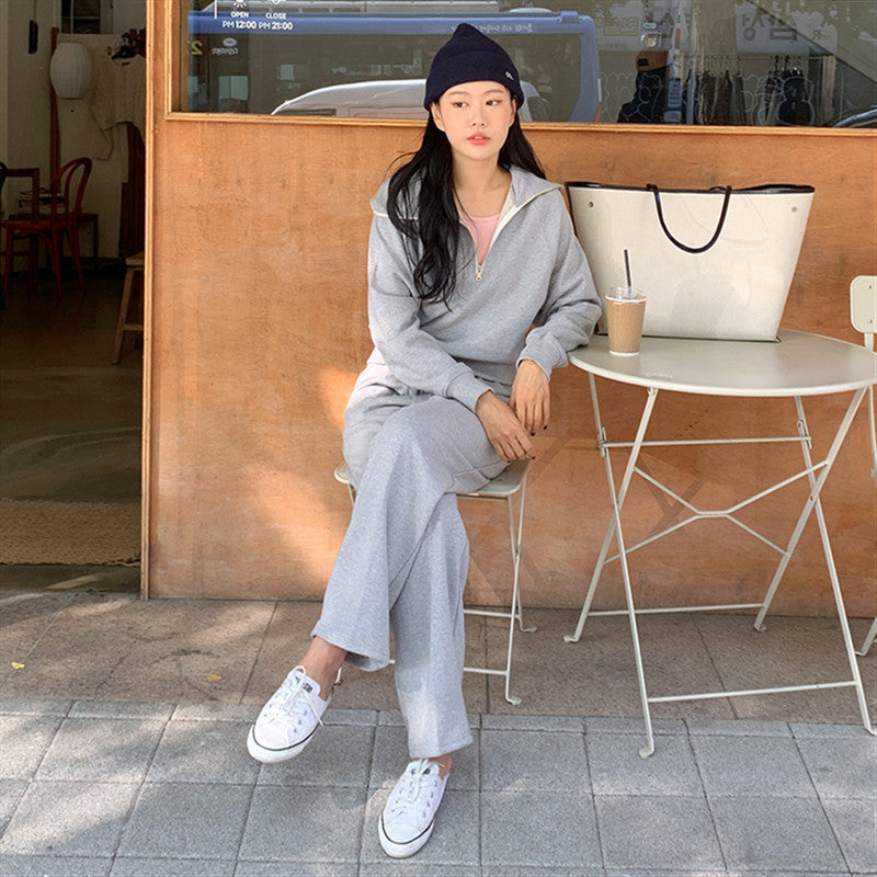 Damen Sport-Zweiteiler Set Lässiger Kragen Weite Hose
