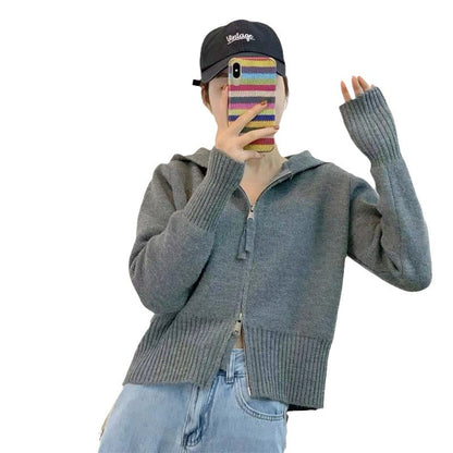 Damen Strickjacke Kapuze Reißverschluss Norvielle