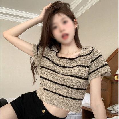 Damen Cropped Streifenmuster Lässig Weiß