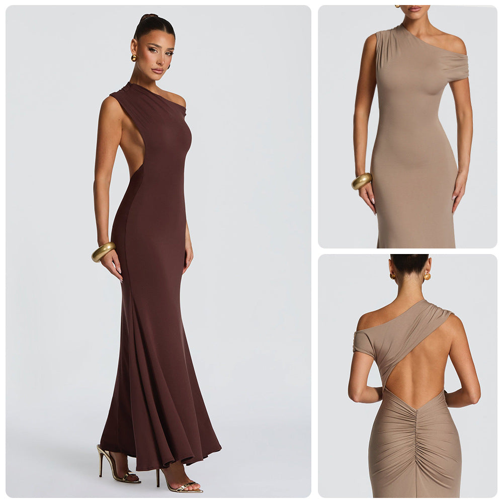Damen Maxikleid Asymmetrisch Schulterfrei Norvielle - Norvielle