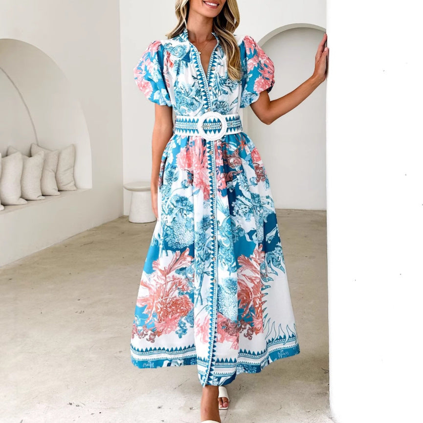 Damen Maxikleid mit Blumenmuster Voluminöse Ärmel Norvielle - Norvielle