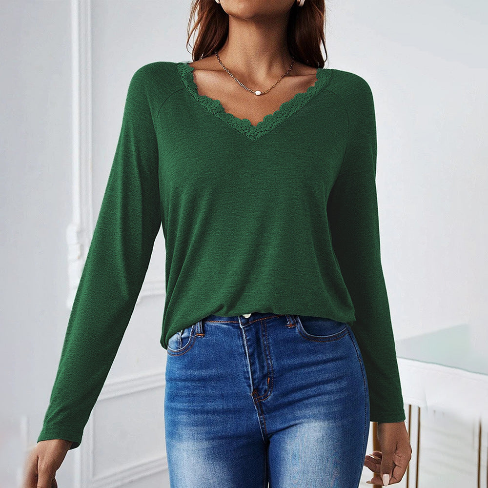 Damen Langarmshirt V-Ausschnitt Spitze Norvielle - Norvielle