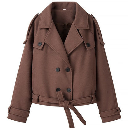 Damen Long-Trenchcoat aus Norvielle mit Stehkragen und Struktur