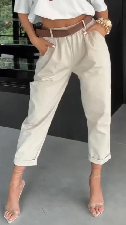Damen Chinohose Elastischer Bund Weites Bein Norvielle