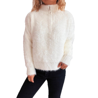 Damen Pullover Kuschelig Hochkragen Reißverschluss