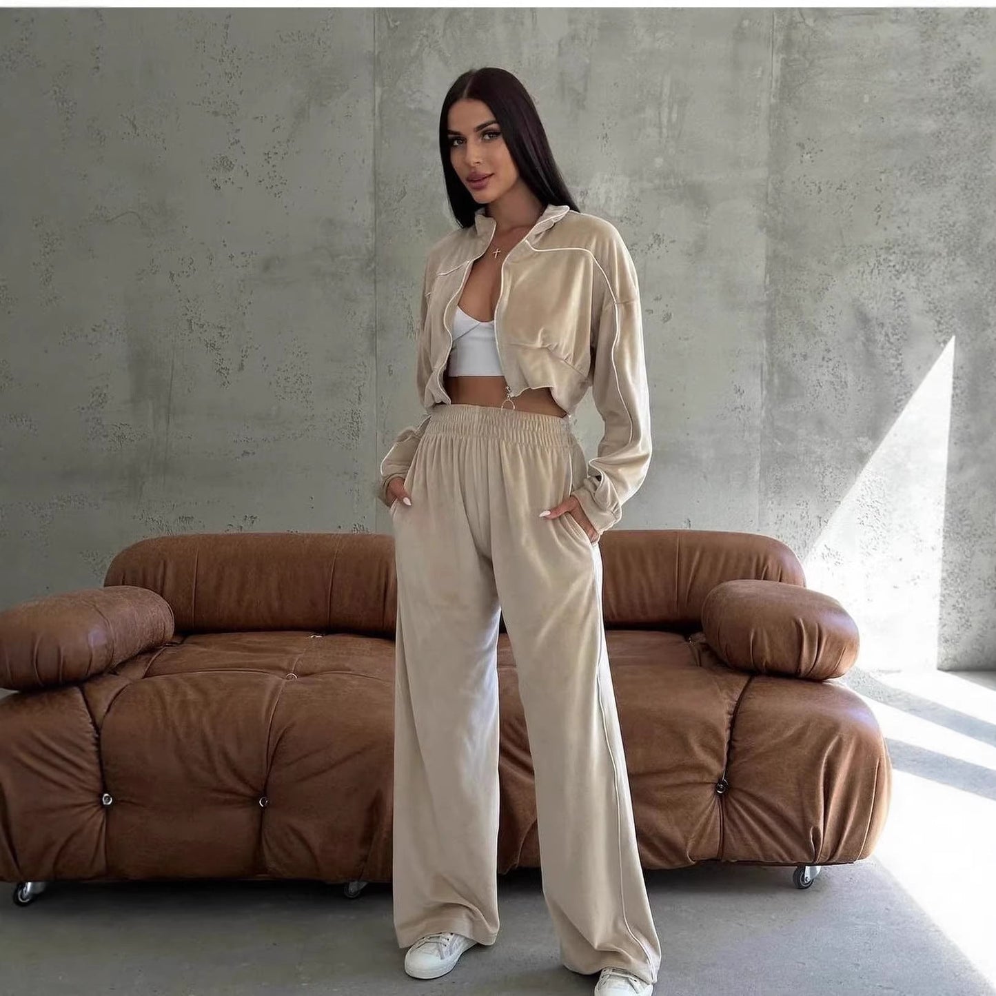 Damen Fleecejacke Set mit lässiger Hose Norvielle