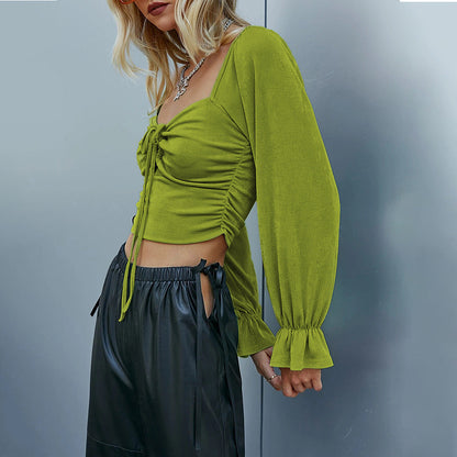 Damen Langarmshirt Raffinierte Rüschen Detail Knoten Norvielle
