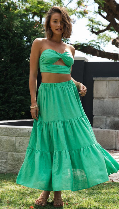 Damen Zweiteiliges Set Crop- Maxirock luftig