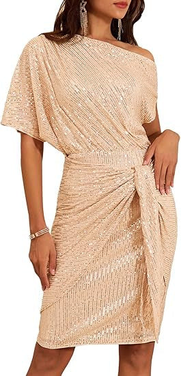 Damen Wickelkleid Asymmetrisch Glitzernd Pailletten