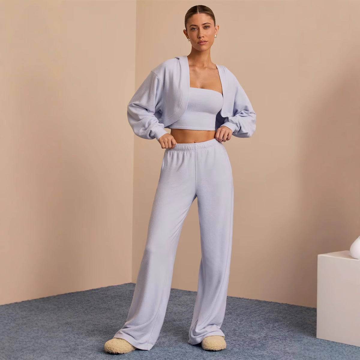 Damen Lounge-Set Cropped Weite Hose