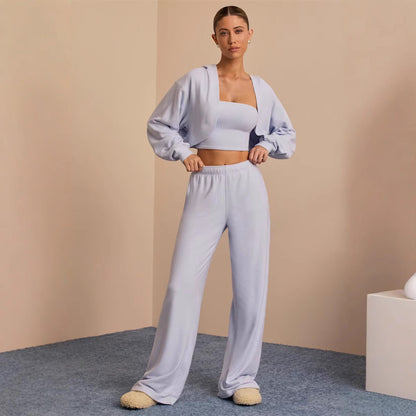 Damen Lounge-Set Cropped Weite Hose