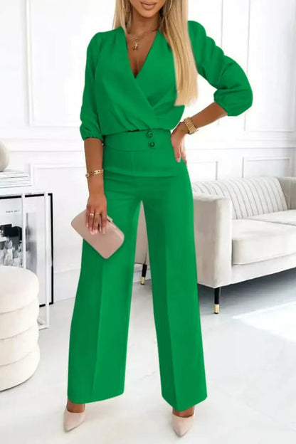 Damen Jumpsuit Wickeloberteil Hochtailliert Norvielle