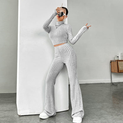 Damen Cropped Pullover Hohe Taille Weites Bein Norvielle