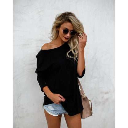 Damen Oversized T-Shirt Asymmetrisch Lässig Weiß Norvielle