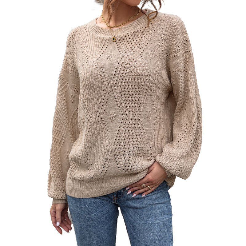 Damen Strickpullover Luftiger Lochmusterung Lässiger Schnitt Norvielle
