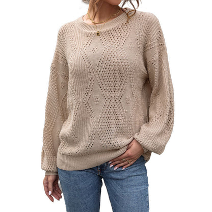 Damen Strickpullover Luftiger Lochmusterung Lässiger Schnitt Norvielle