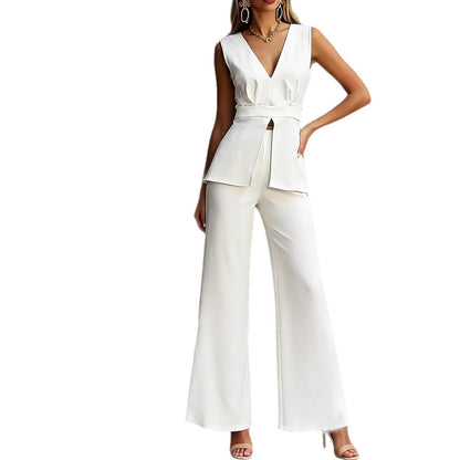 Damen Jumpsuit Tailliert V-Ausschnitt Norvielle