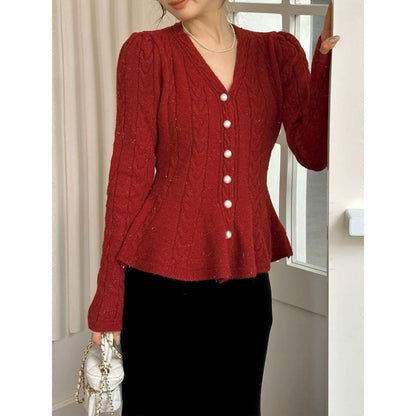 Damen Strickjacke Tailliert Zopfmuster Norvielle - Norvielle