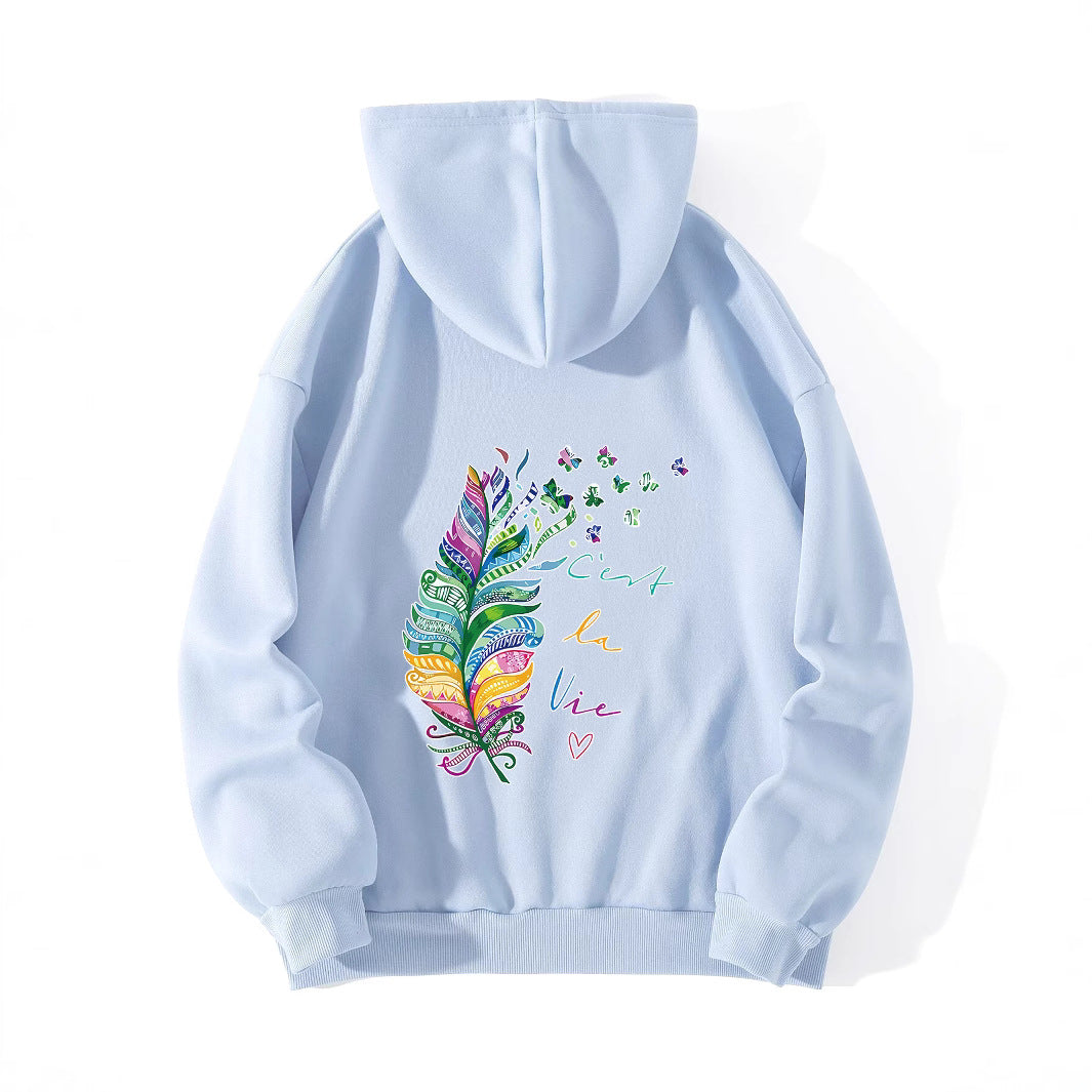 Damen Kapuzenpullover Bunt Federmuster - Norvielle