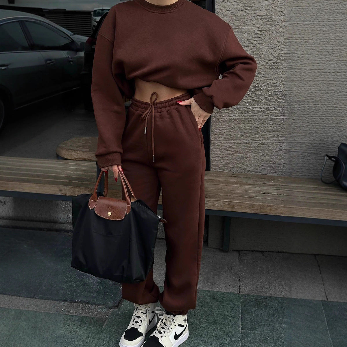 Damen Sweatshirt-Set Cropped mit Jogginghose Norvielle