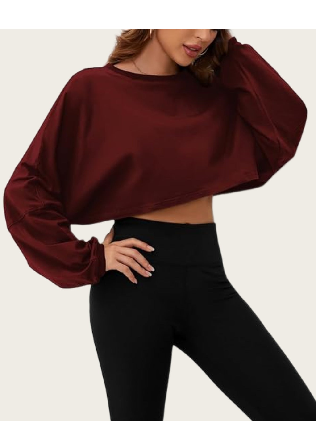 Damen Cropped Sweatshirt Voluminöse Ärmel Lässiger Schnitt Norvielle