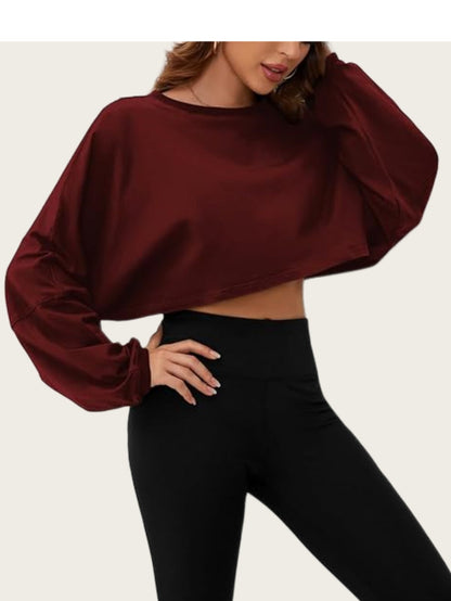 Damen Cropped Sweatshirt Voluminöse Ärmel Lässiger Schnitt Norvielle