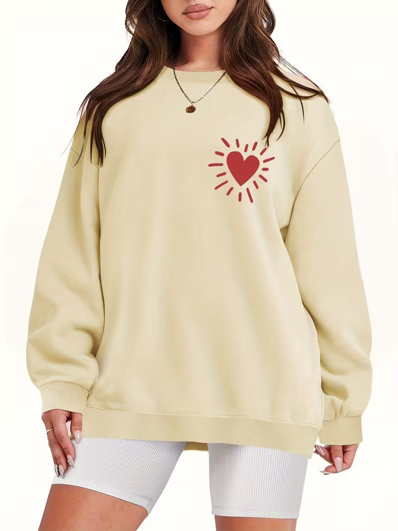 Damen Sweatshirt Übergroß Herzmotiv Norvielle