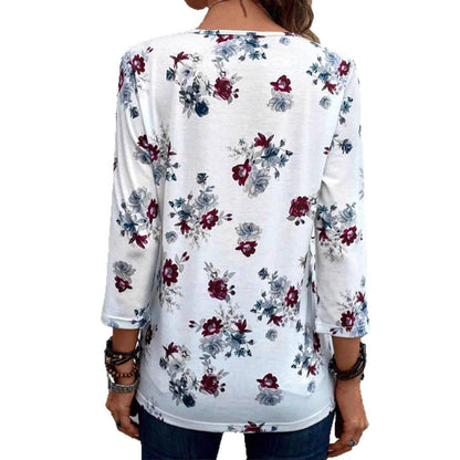 Damen Bluse Floralmuster Knopfdetails Norvielle