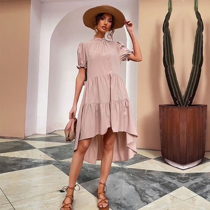 Damen Sommerkleid mit Puffärmeln Asymmetrischer Saum Norvielle