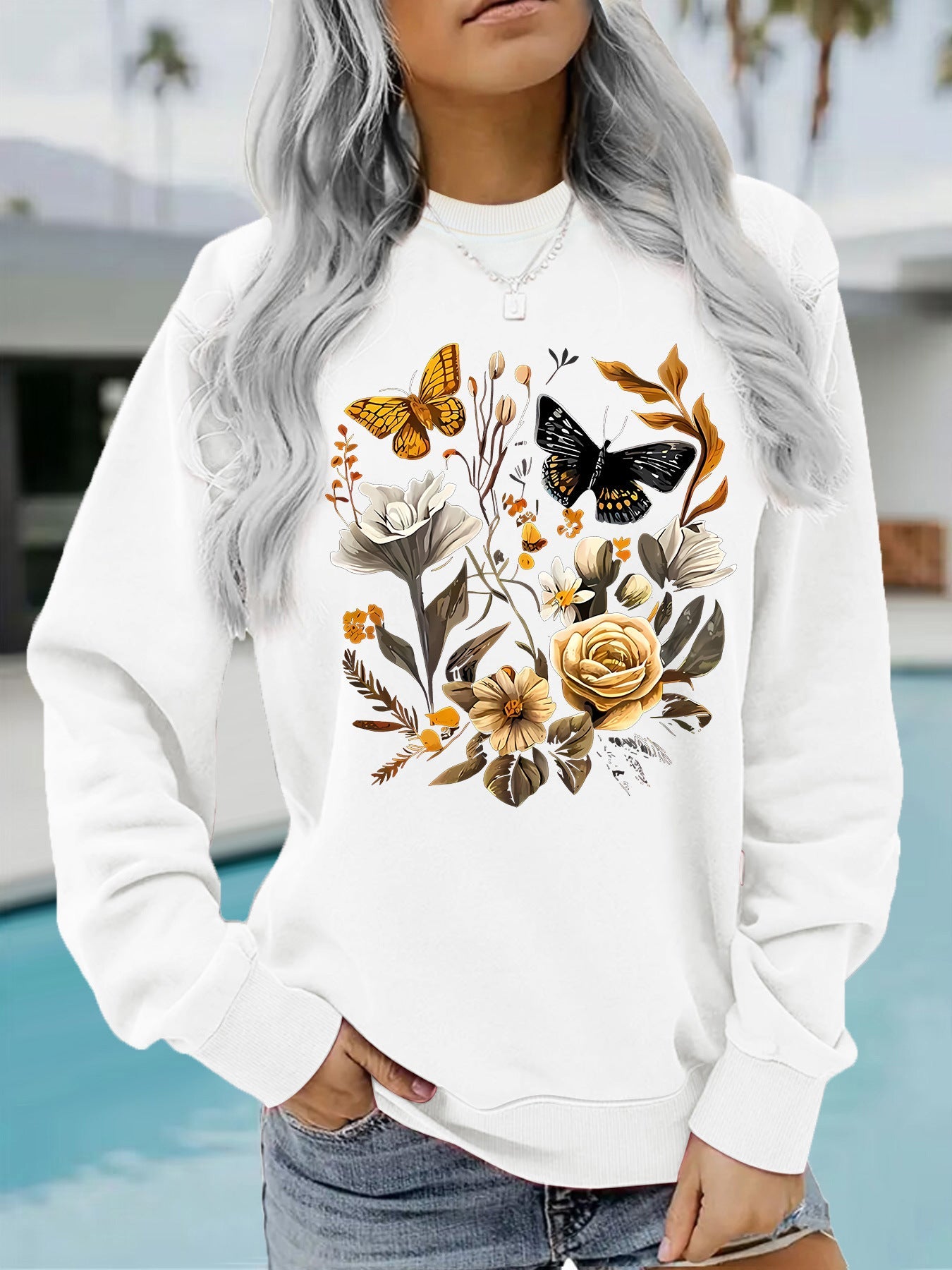 Damen Sweatshirt Floraler Druck Lässig Norvielle