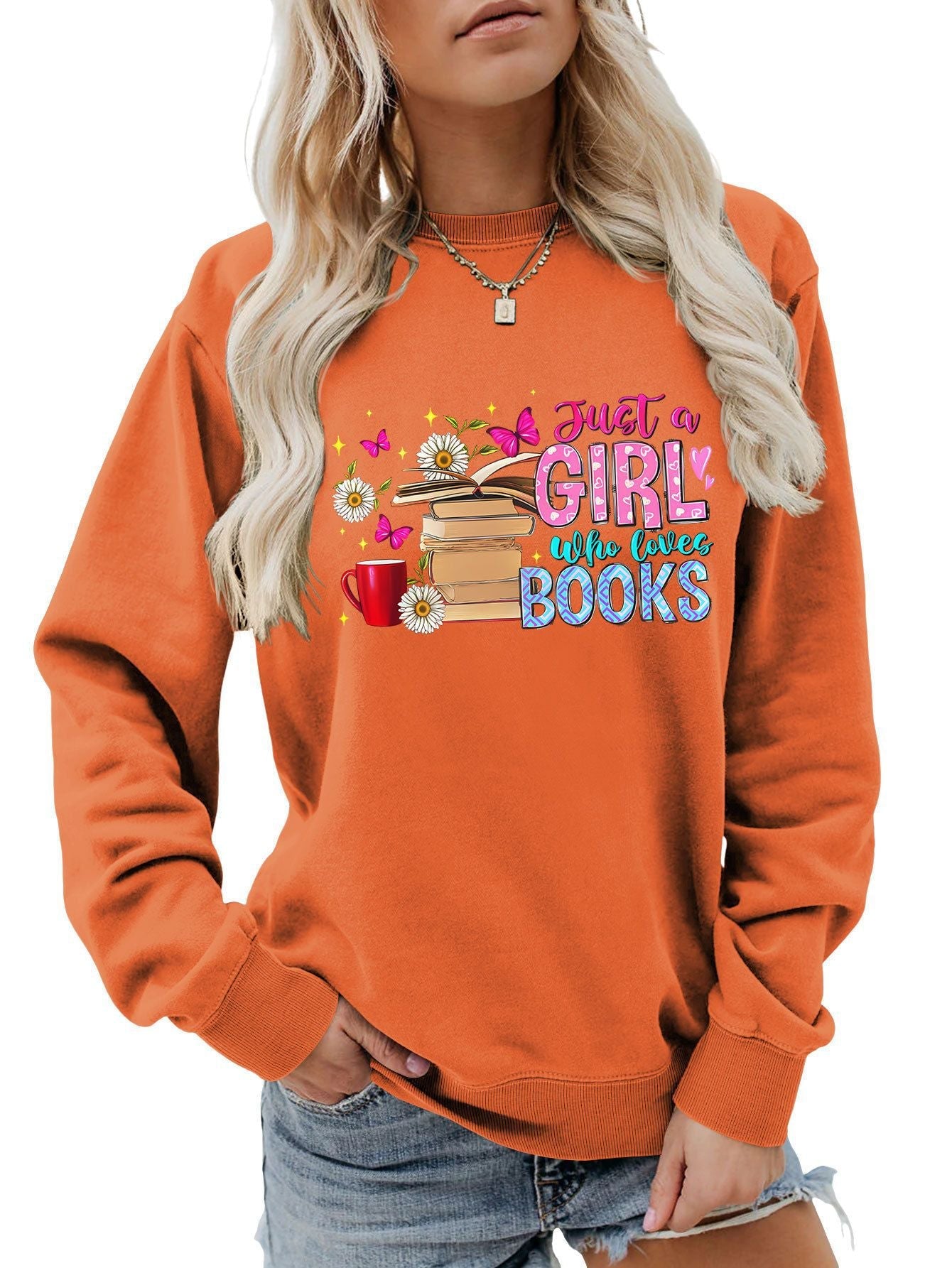 Damen Sweatshirt Buchmotiv Lässig Norvielle
