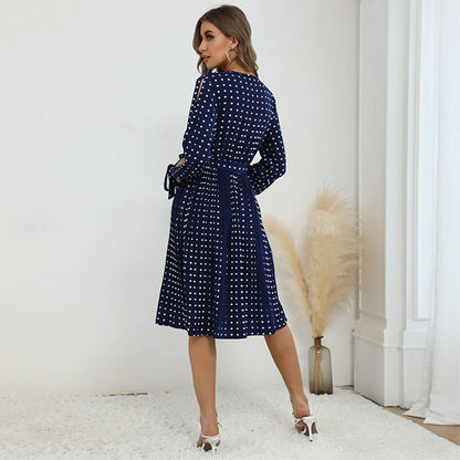 Damen Wickelkleid mit Punkten und Taillengürtel Norvielle