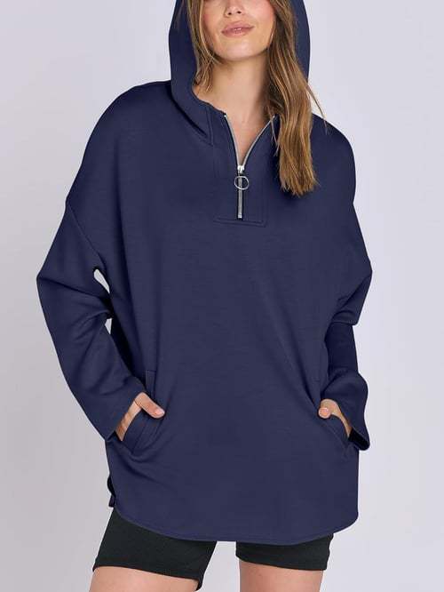 Damen Hoodie Halbzipp Norvielle Baumwolle Locker Beige